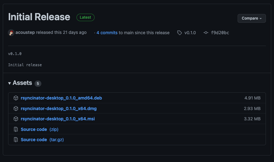 4.91MB for Linux, 2.93MB MacOS, 3.32MB Windows on the initial release